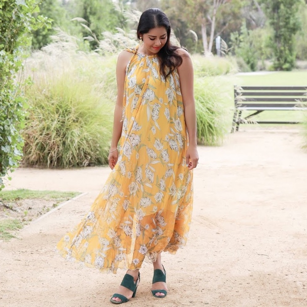 Yellow Floral Flowy Maxi Dress